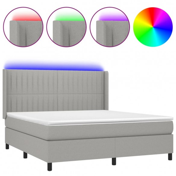 Cadre de lit matelas LED Gris clair 180x200 cm Tissu