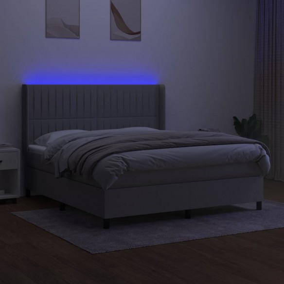 Cadre de lit matelas LED Gris clair 180x200 cm Tissu