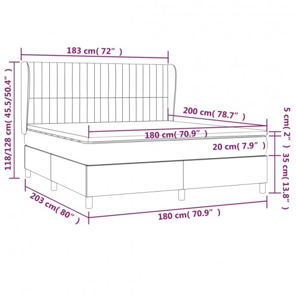 Cadre de lit avec matelas Gris foncé 180x200cm Tissu