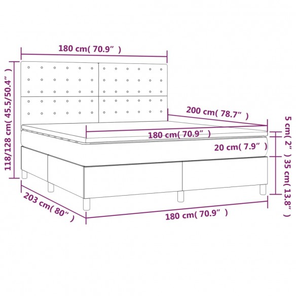 Cadre de lit avec matelas Blanc 180x200cm Similicuir