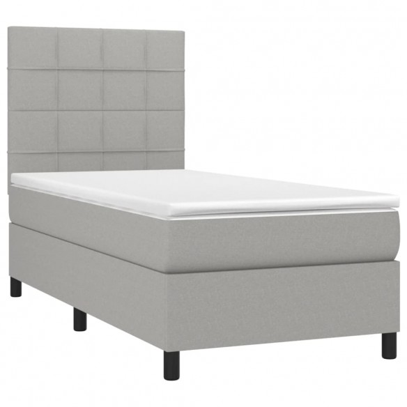 Cadre de lit avec matelas et LED Gris clair 90x200cm