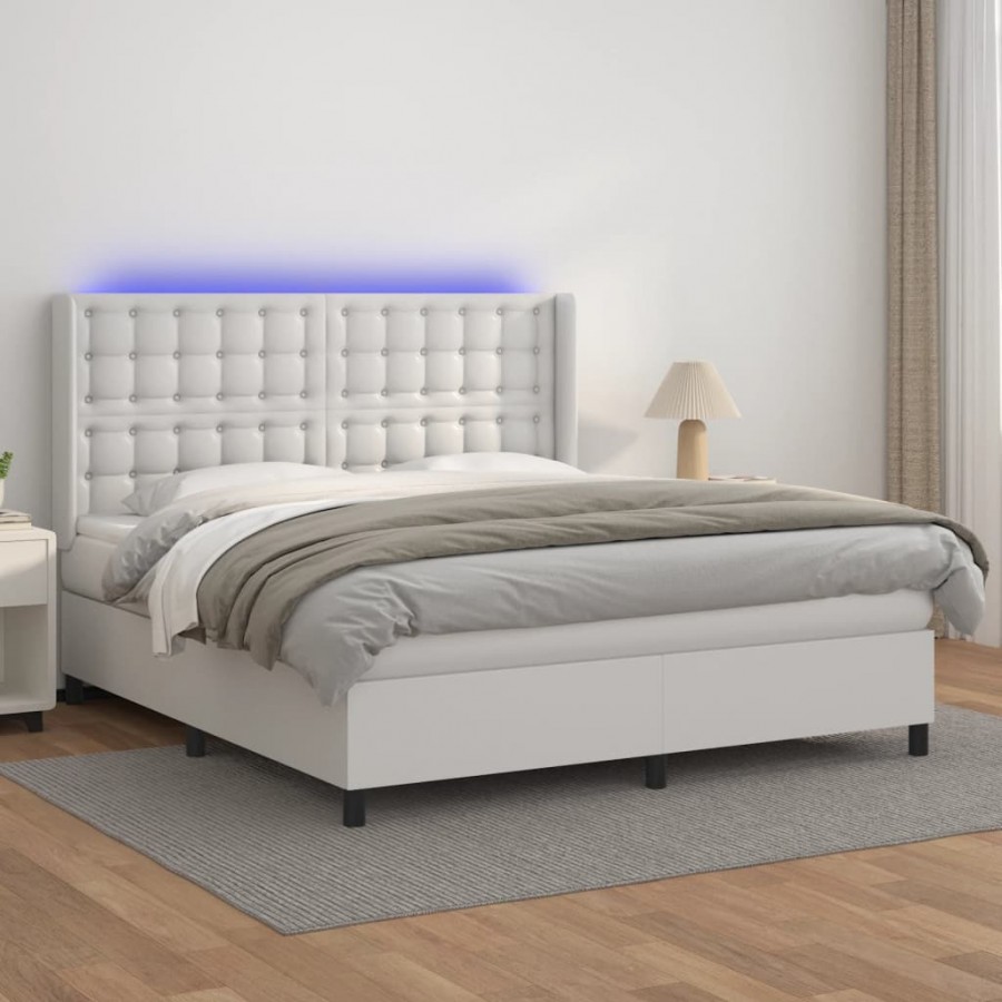 Cadre de lit matelas LED Blanc 180x200 cm Similicuir