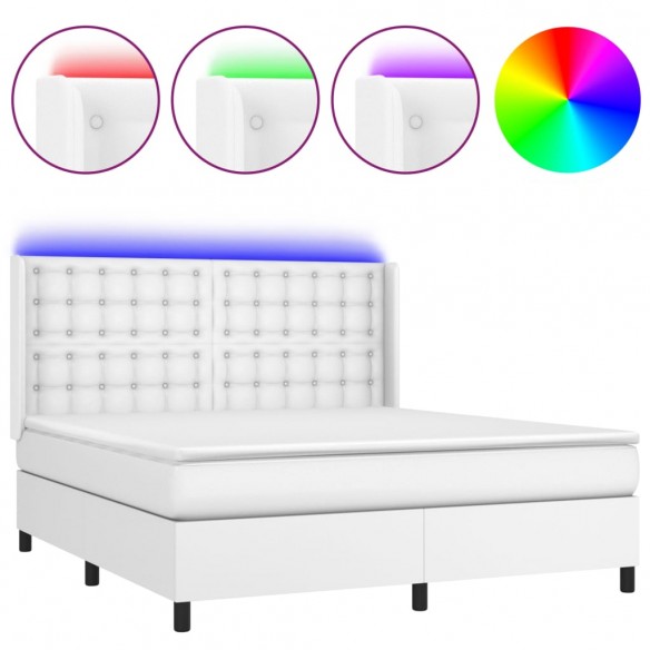 Cadre de lit matelas LED Blanc 180x200 cm Similicuir