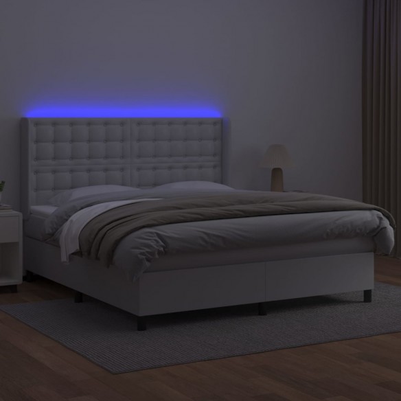 Cadre de lit matelas LED Blanc 180x200 cm Similicuir