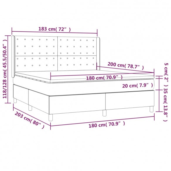 Cadre de lit matelas LED Blanc 180x200 cm Similicuir