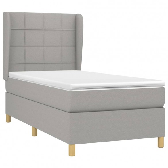 Cadre de lit avec matelas Gris clair 90x200 cm Tissu