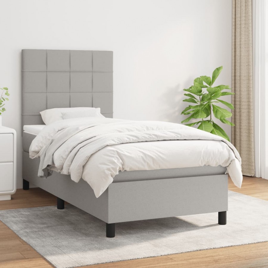 Cadre de lit et matelas Gris clair 90x190 cm Tissu