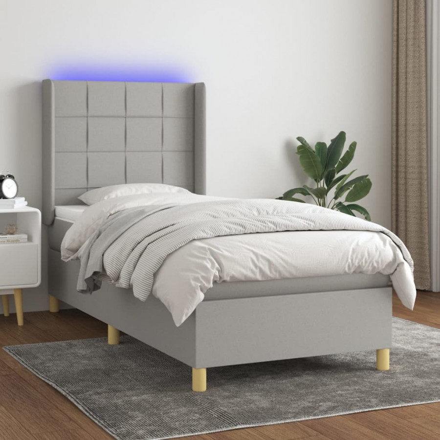 Cadre de lit matelas LED Gris clair 90x200cm Tissu