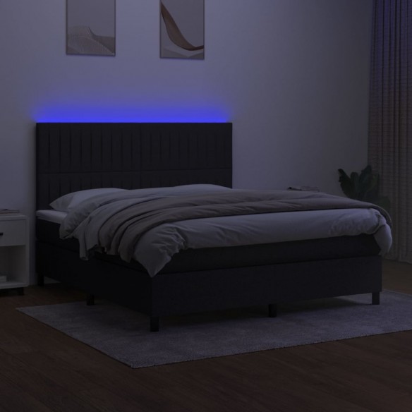 Cadre de lit et matelas et LED Noir 180x200 cm Tissu