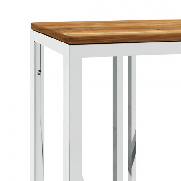 Table console argenté acier inoxydable et bois massif d'acacia