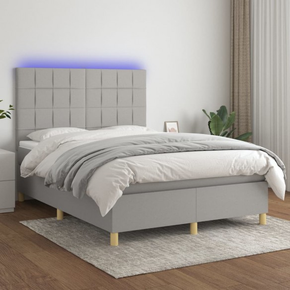 Cadre de lit et matelas et LED Gris clair 140x190 cm