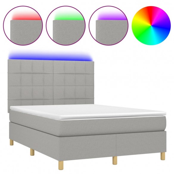 Cadre de lit et matelas et LED Gris clair 140x190 cm