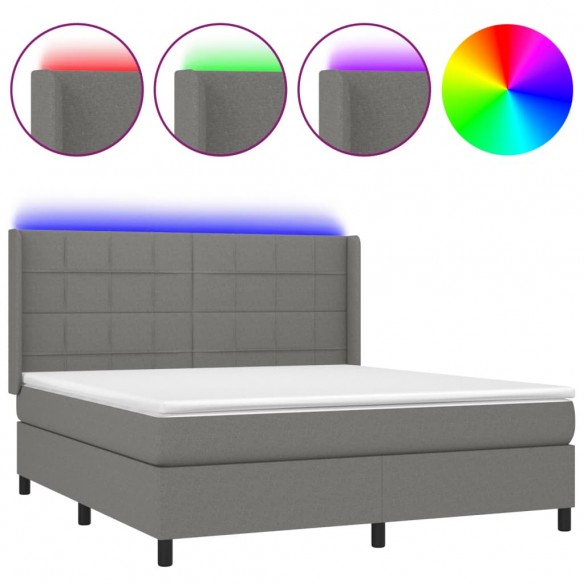 Cadre de lit matelas LED Gris foncé 180x200 cm Tissu