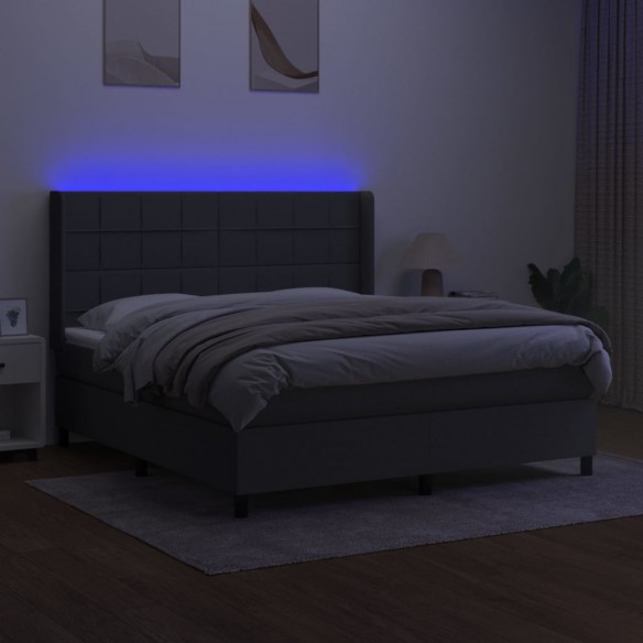 Cadre de lit matelas LED Gris foncé 180x200 cm Tissu