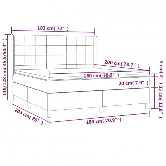 Cadre de lit matelas LED Gris foncé 180x200 cm Tissu