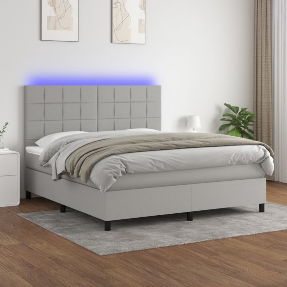 Cadre de lit et matelas et LED Gris clair 180x200 cm