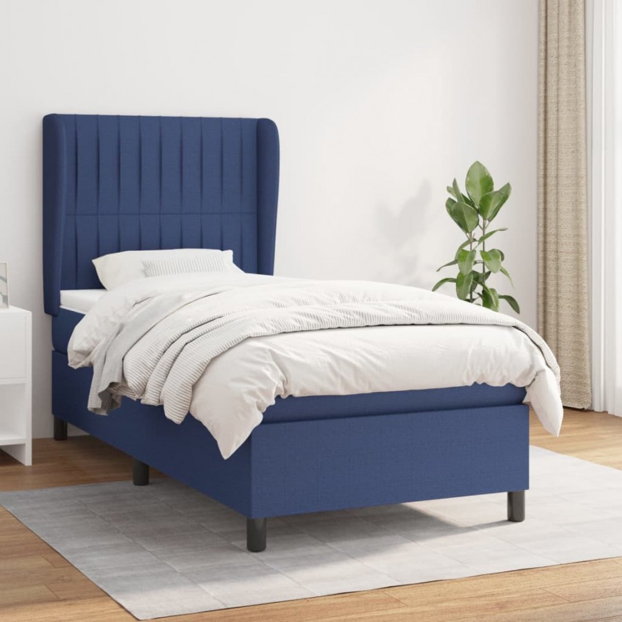 Cadre de lit avec matelas Bleu 90x190 cm Tissu