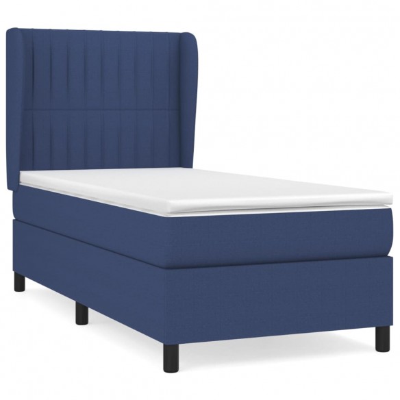 Cadre de lit avec matelas Bleu 90x190 cm Tissu