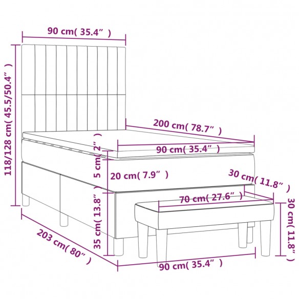 Cadre de lit avec matelas Bleu 90x200 cm Tissu