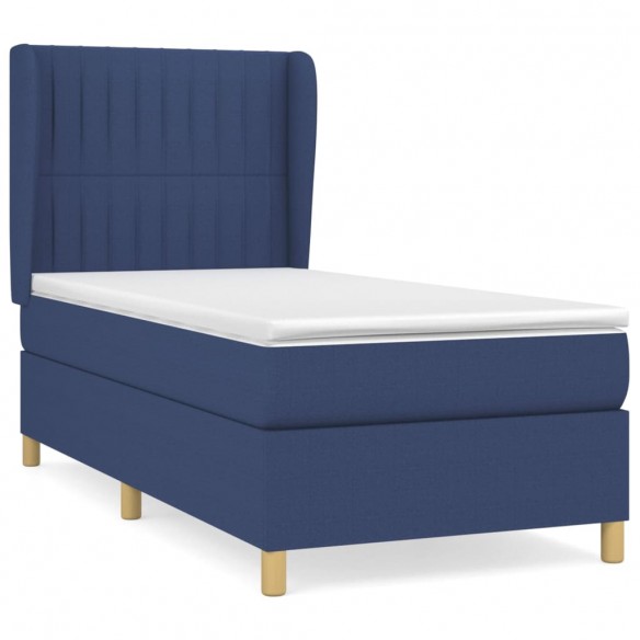 Cadre de lit avec matelas Bleu 90x200 cm Tissu