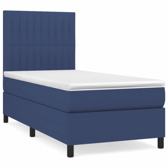 Cadre de lit avec matelas Bleu 90x190 cm Tissu