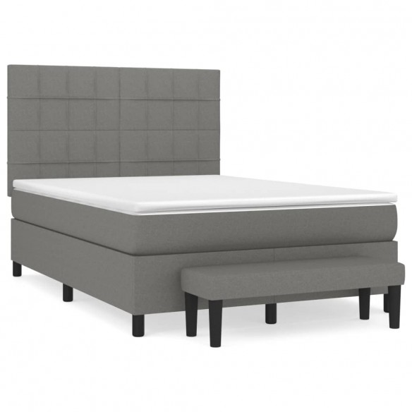 Cadre de lit avec matelas Gris foncé 140x200cm Tissu