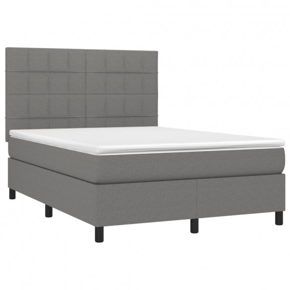 Cadre de lit et matelas et LED Gris foncé 140x190 cm