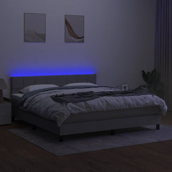 Cadre de lit et matelas et LED Gris clair 180x200 cm