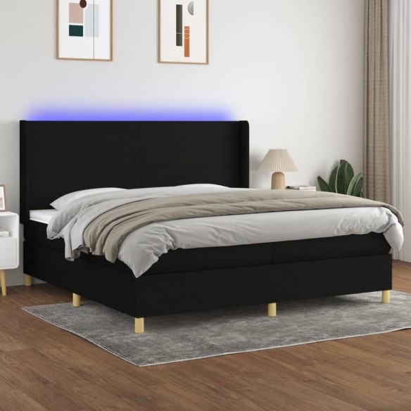 Cadre de lit matelas et LED Noir 200x200 cm Tissu