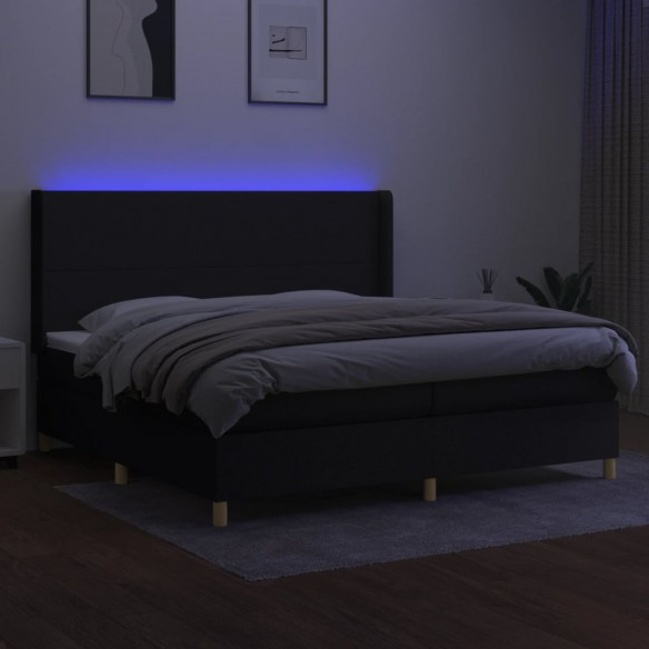 Cadre de lit matelas et LED Noir 200x200 cm Tissu