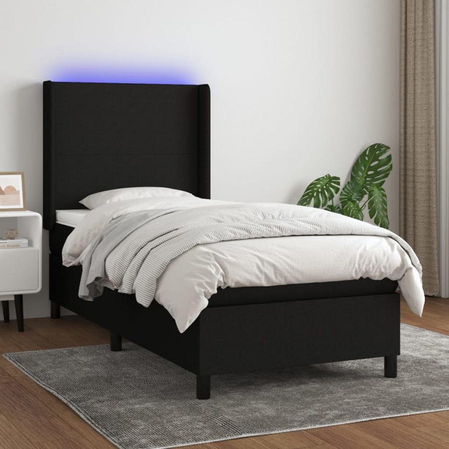 Cadre de lit matelas et LED Noir 100x200 cm Tissu