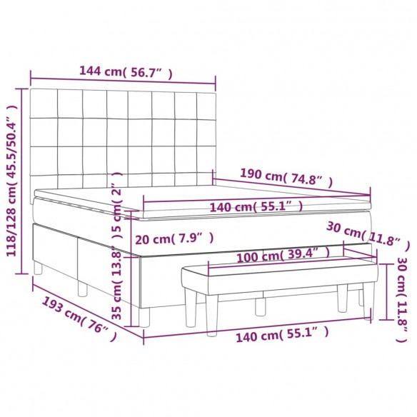 Cadre de lit avec matelas Noir 140x190 cm Tissu