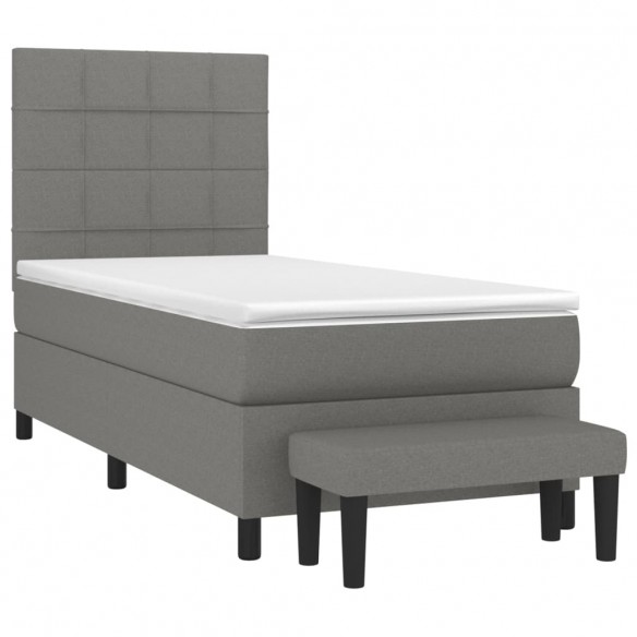 Cadre de lit avec matelas Gris foncé 90x200 cm Tissu