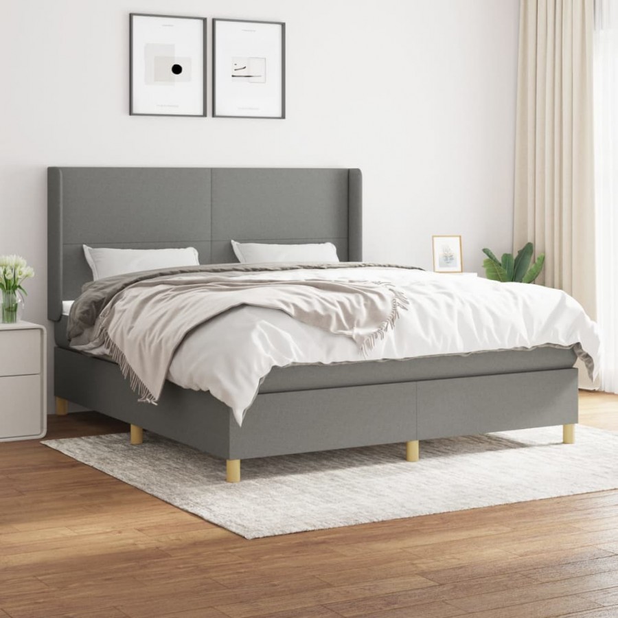 Cadre de lit avec matelas Gris foncé 180x200cm Tissu