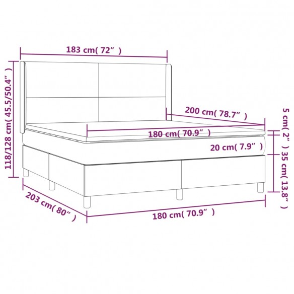 Cadre de lit avec matelas Gris foncé 180x200cm Tissu