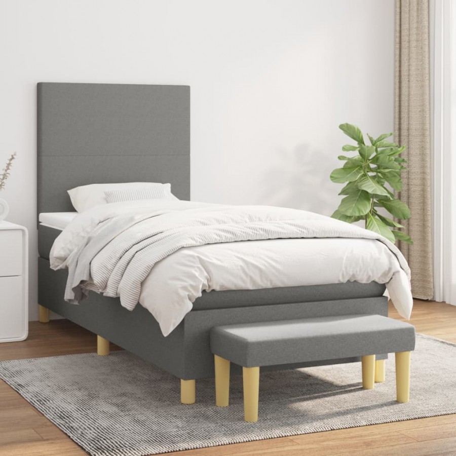 Cadre de lit et matelas Gris foncé 90x190 cm Tissu