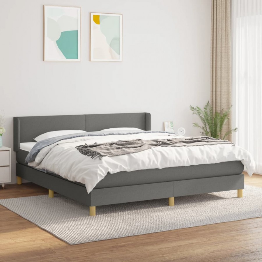 Cadre de lit avec matelas Gris foncé 180x200cm Tissu