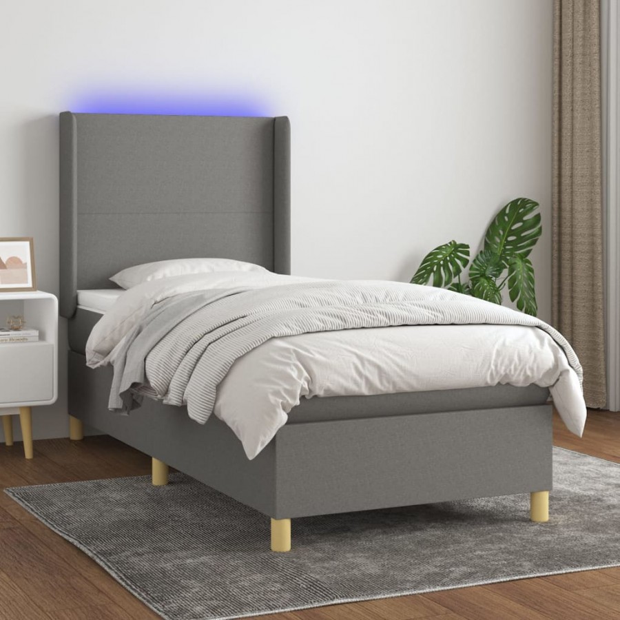 Cadre de lit matelas LED Gris foncé 90x190cm Tissu