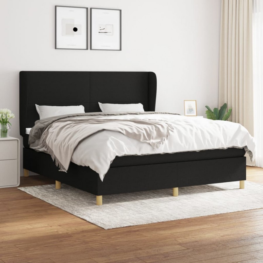 Cadre de lit avec matelas Noir 180x200 cm Tissu