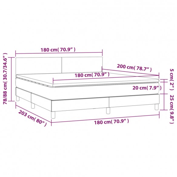 Cadre de lit avec matelas Noir 180x200 cm Tissu