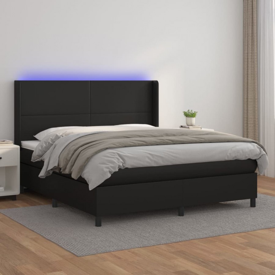 Cadre de lit matelas LED Noir 180x200cm Similicuir