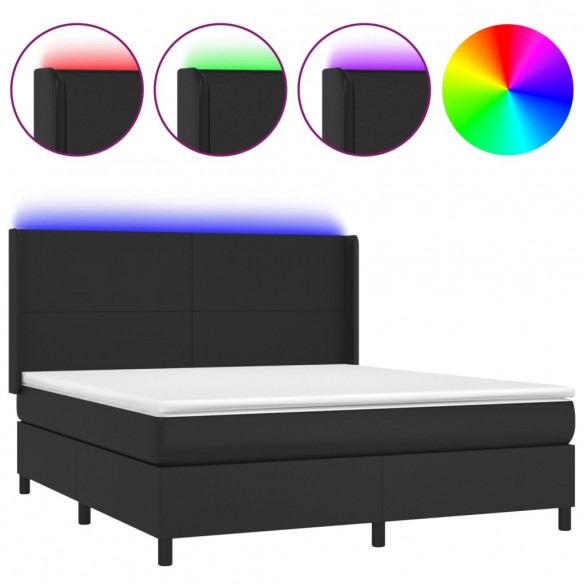 Cadre de lit matelas LED Noir 180x200cm Similicuir