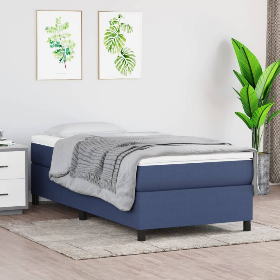 Cadre de lit avec matelas Bleu 100x200 cm Tissu