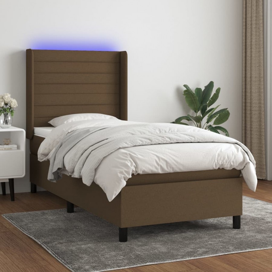 Cadre de lit matelas et LED Marron foncé 100x200cm