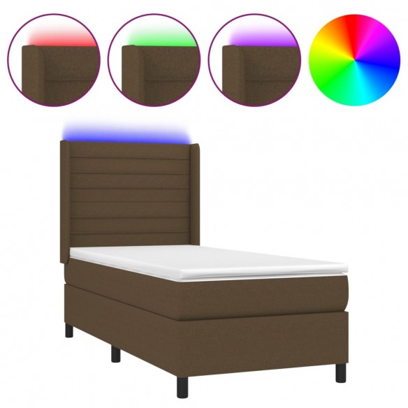 Cadre de lit matelas et LED Marron foncé 100x200cm