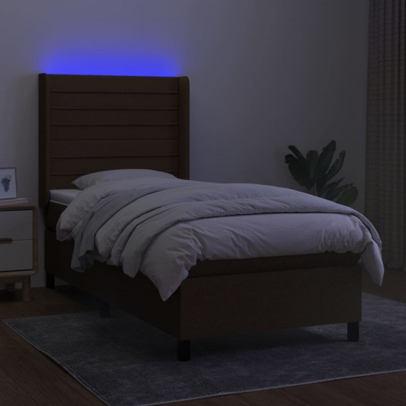 Cadre de lit matelas et LED Marron foncé 100x200cm