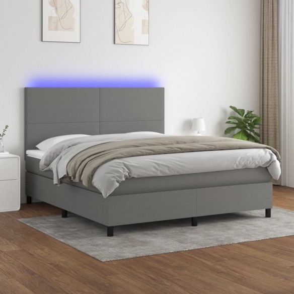 Cadre de lit et matelas et LED Gris foncé 180x200 cm