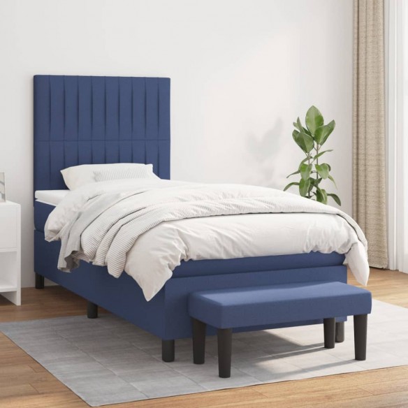 Cadre de lit avec matelas Bleu 90x200 cm Tissu