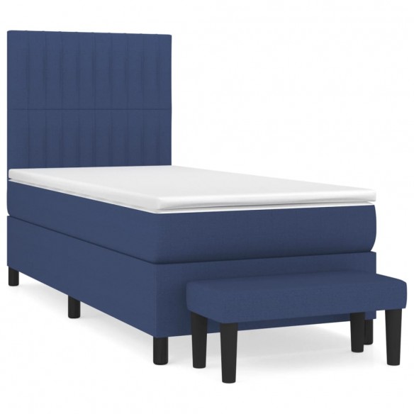 Cadre de lit avec matelas Bleu 90x200 cm Tissu