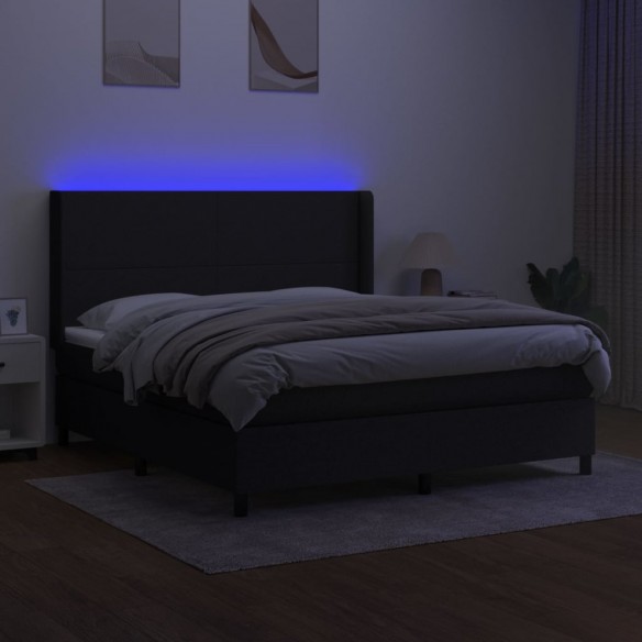 Cadre de lit matelas LED Noir 180x200 cm Tissu